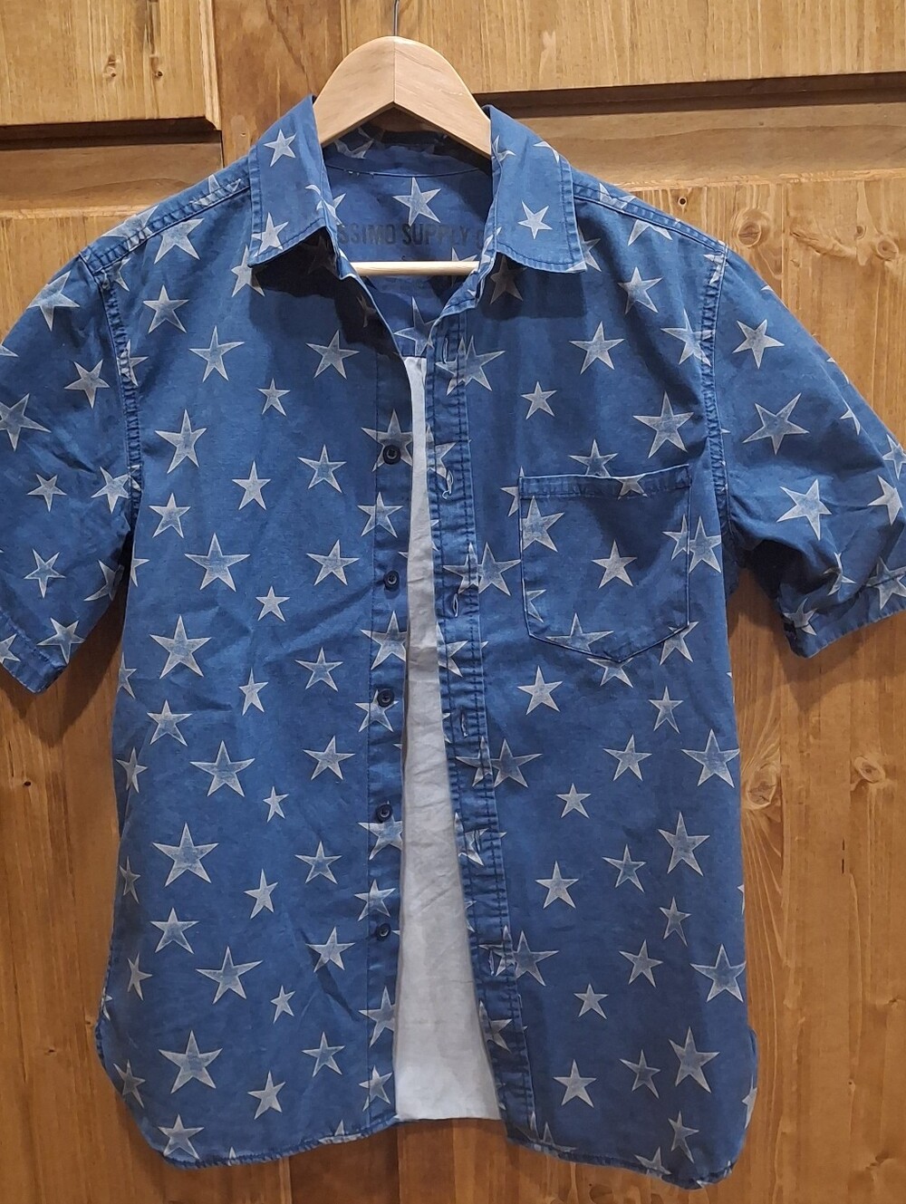 Mossimo Supply Co Men's SM Blue Star Print Short-Sleeve Shirt USA